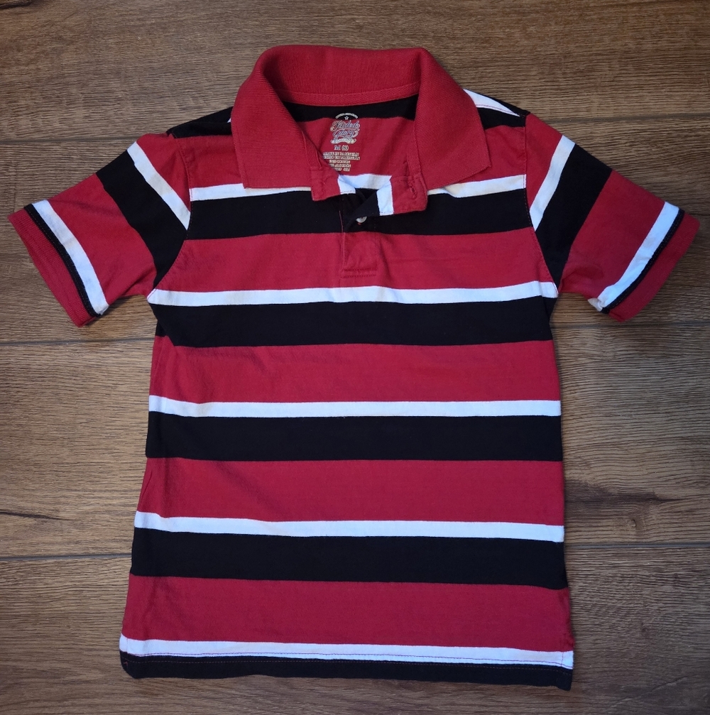 Faded Glory Red and Black Striped Polo Shirt